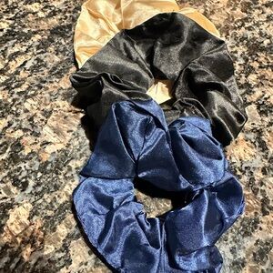 Elegant Satin Scrunchie Set - Black, Blue, Gold